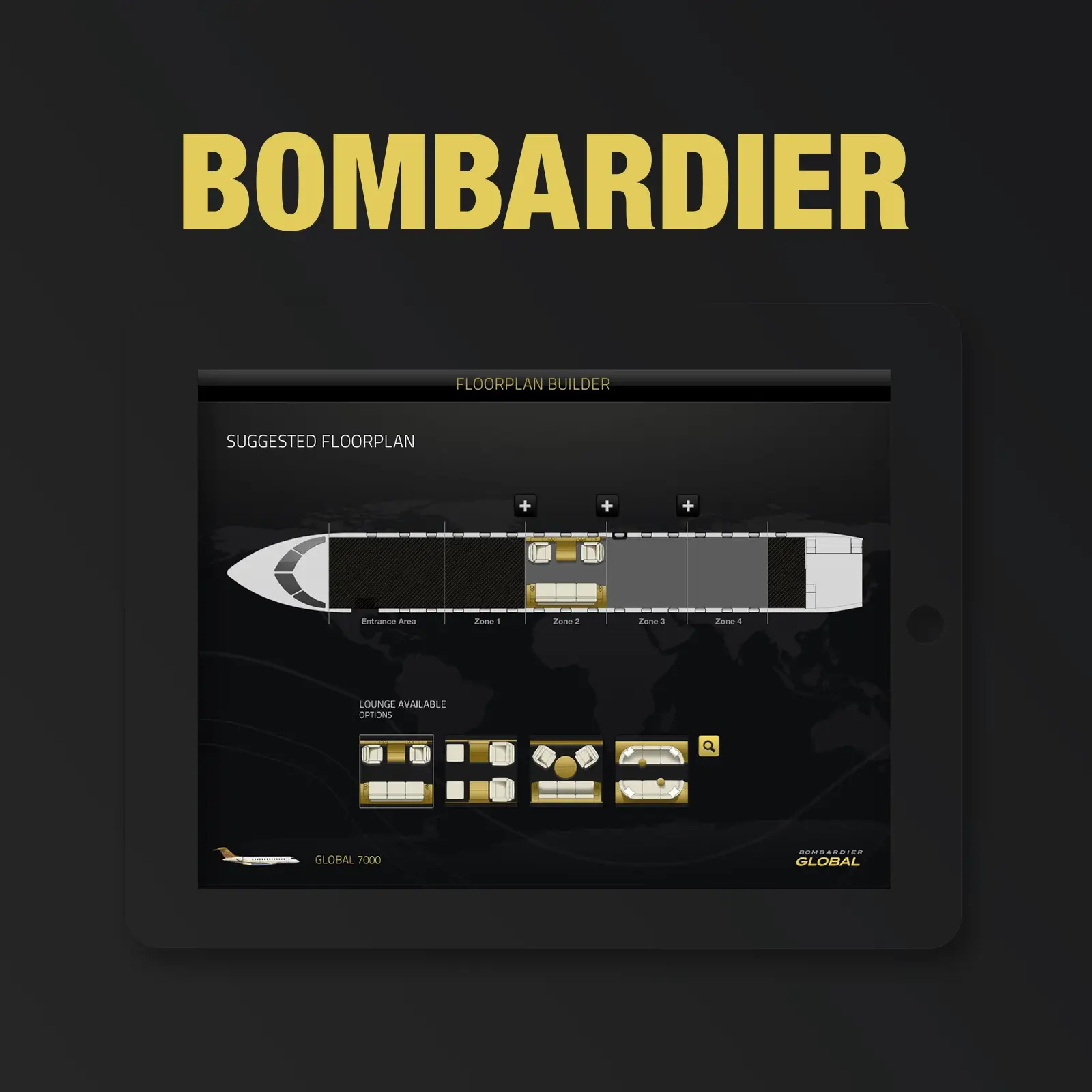 mockup of iPad application for Bombardier