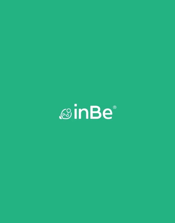 LOgo inbe in white in green bg 