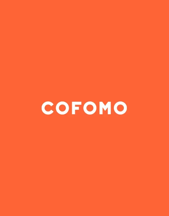 Logo white in red background of Cofomo comapny.