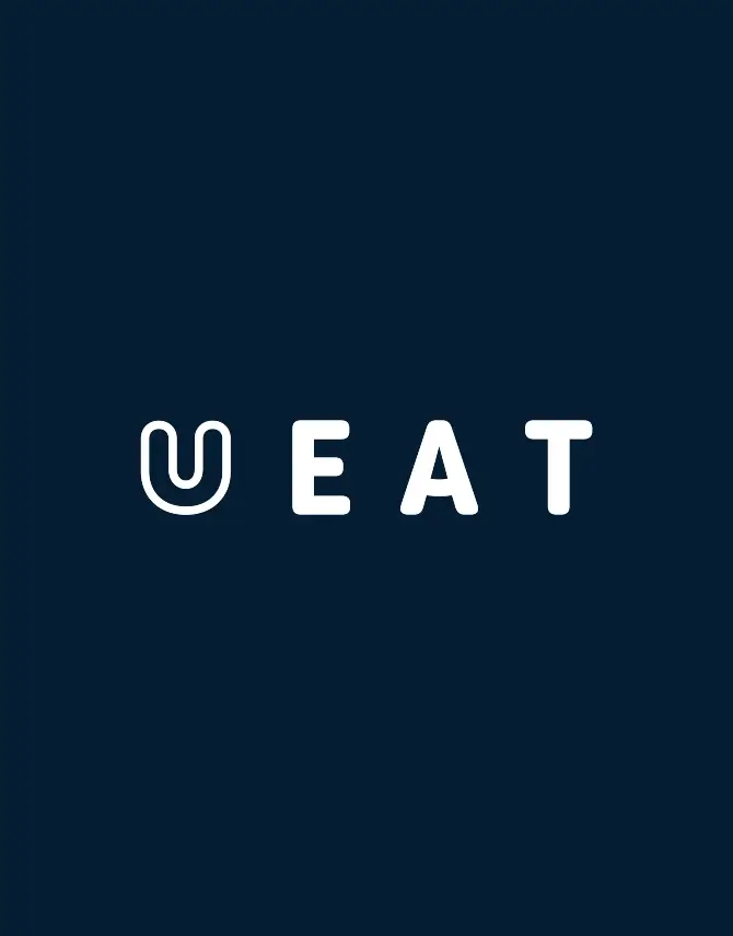 Logo white of UEAT (Saas Company) in blue background